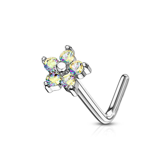 CZ Flower L-Bend Nose Stud