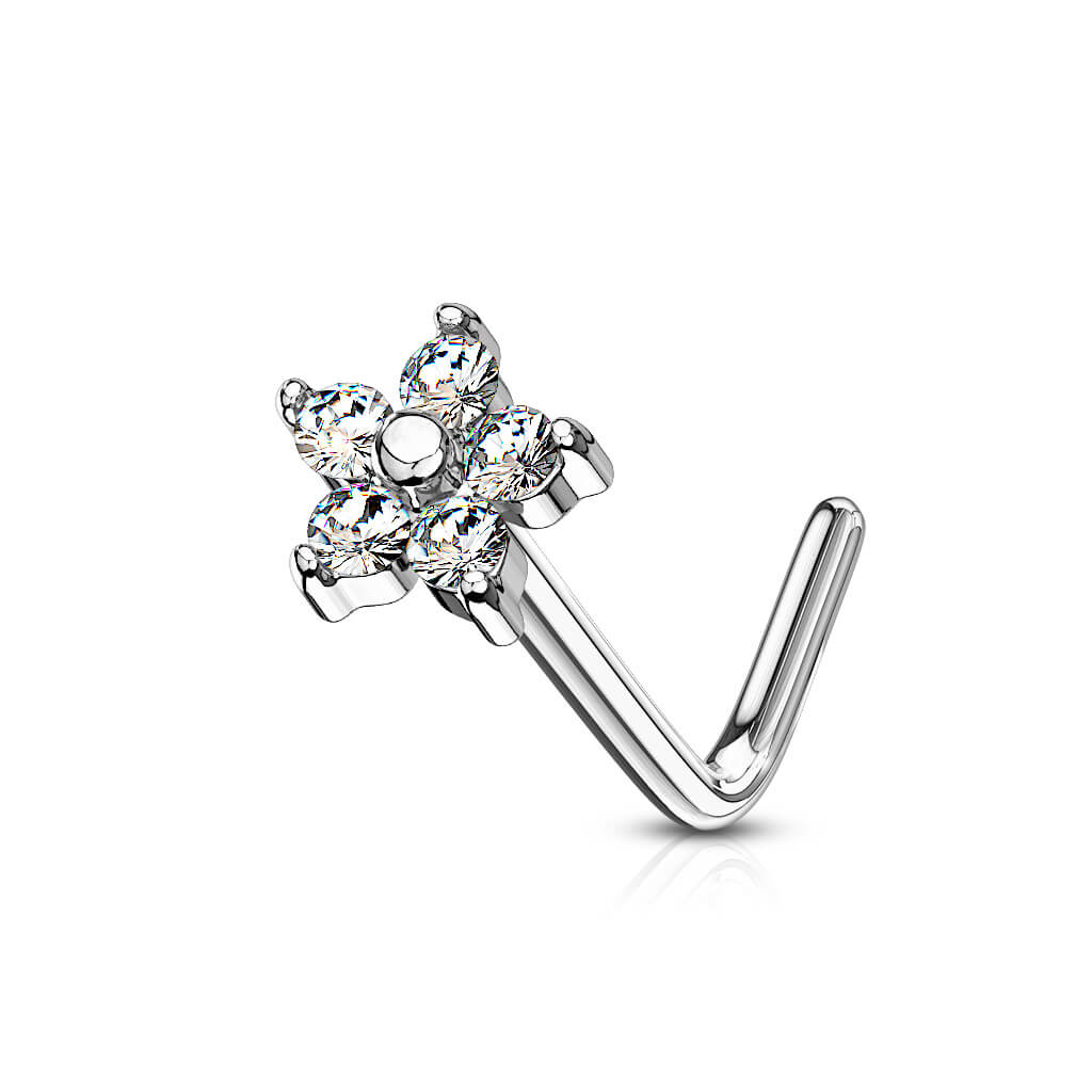 CZ Flower L-Bend Nose Stud