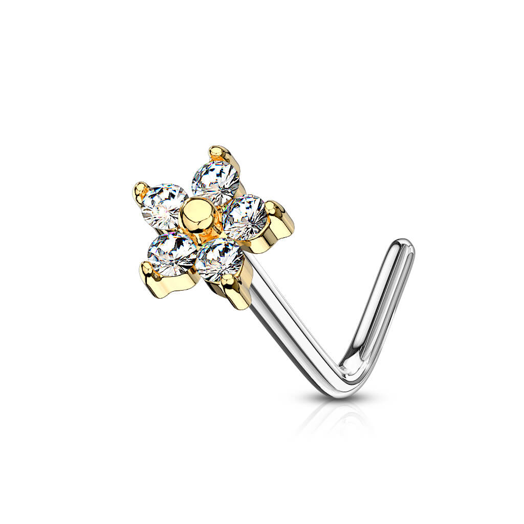 CZ Flower L-Bend Nose Stud