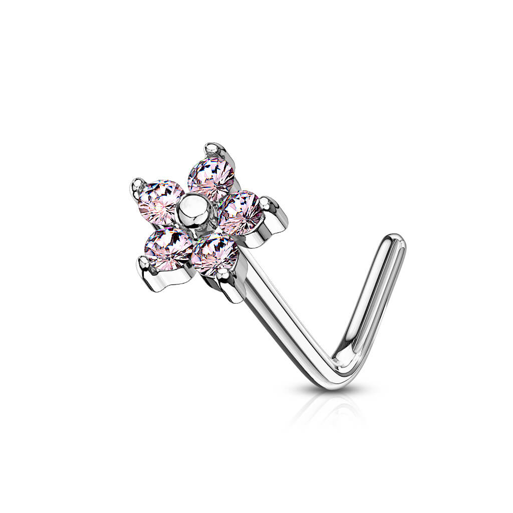 CZ Flower L-Bend Nose Stud