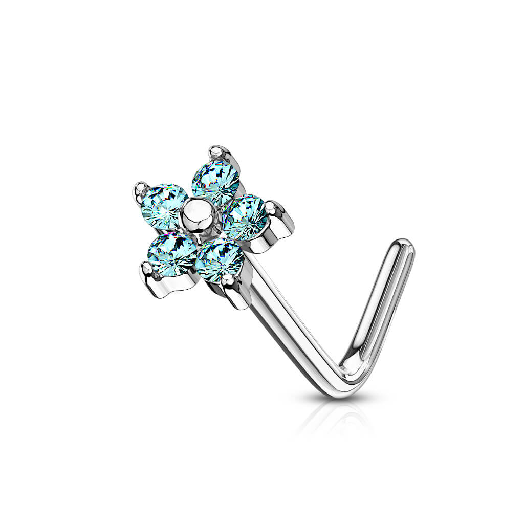 CZ Flower L-Bend Nose Stud