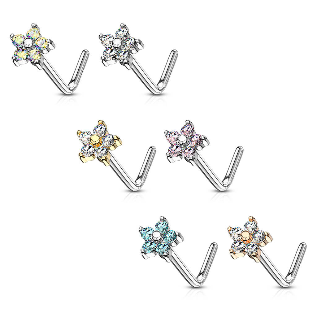 CZ Flower L-Bend Nose Stud