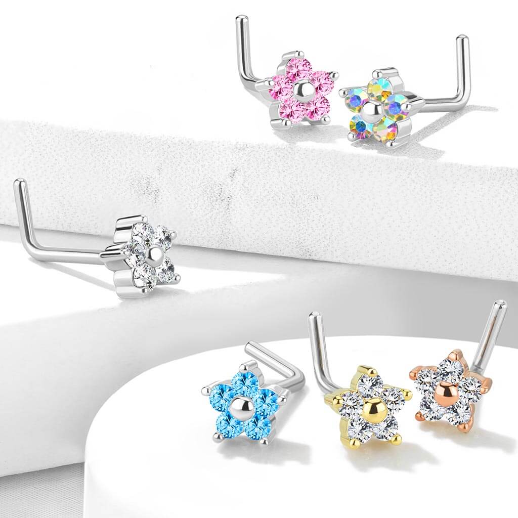 CZ Flower L-Bend Nose Stud