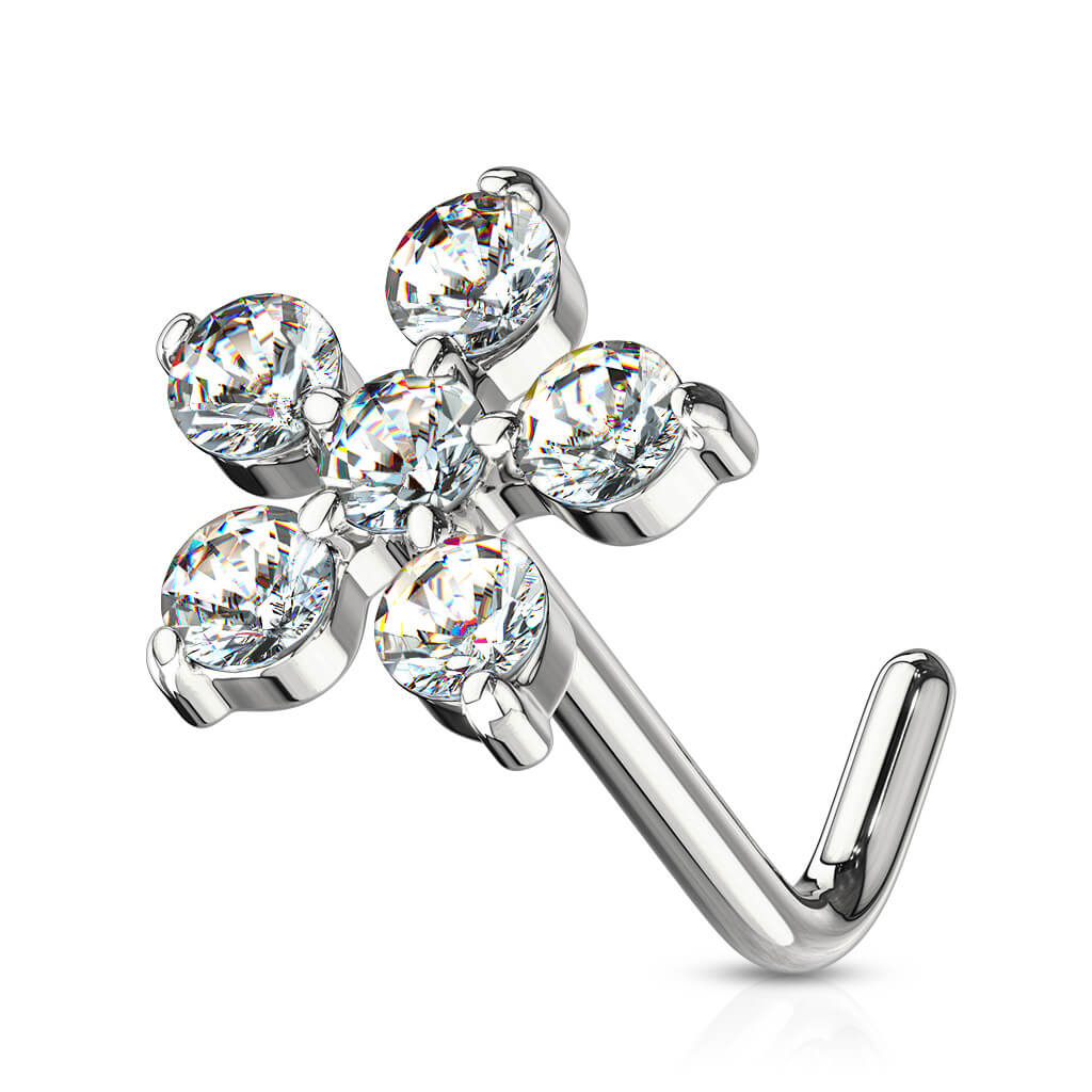 Six-Petal CZ Flower L-Bend Nose Stud