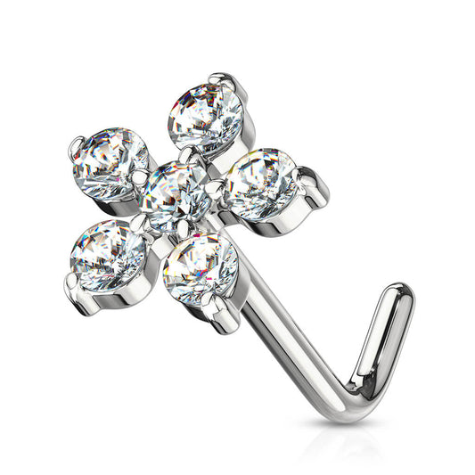 Six-Petal CZ Flower L-Bend Nose Stud