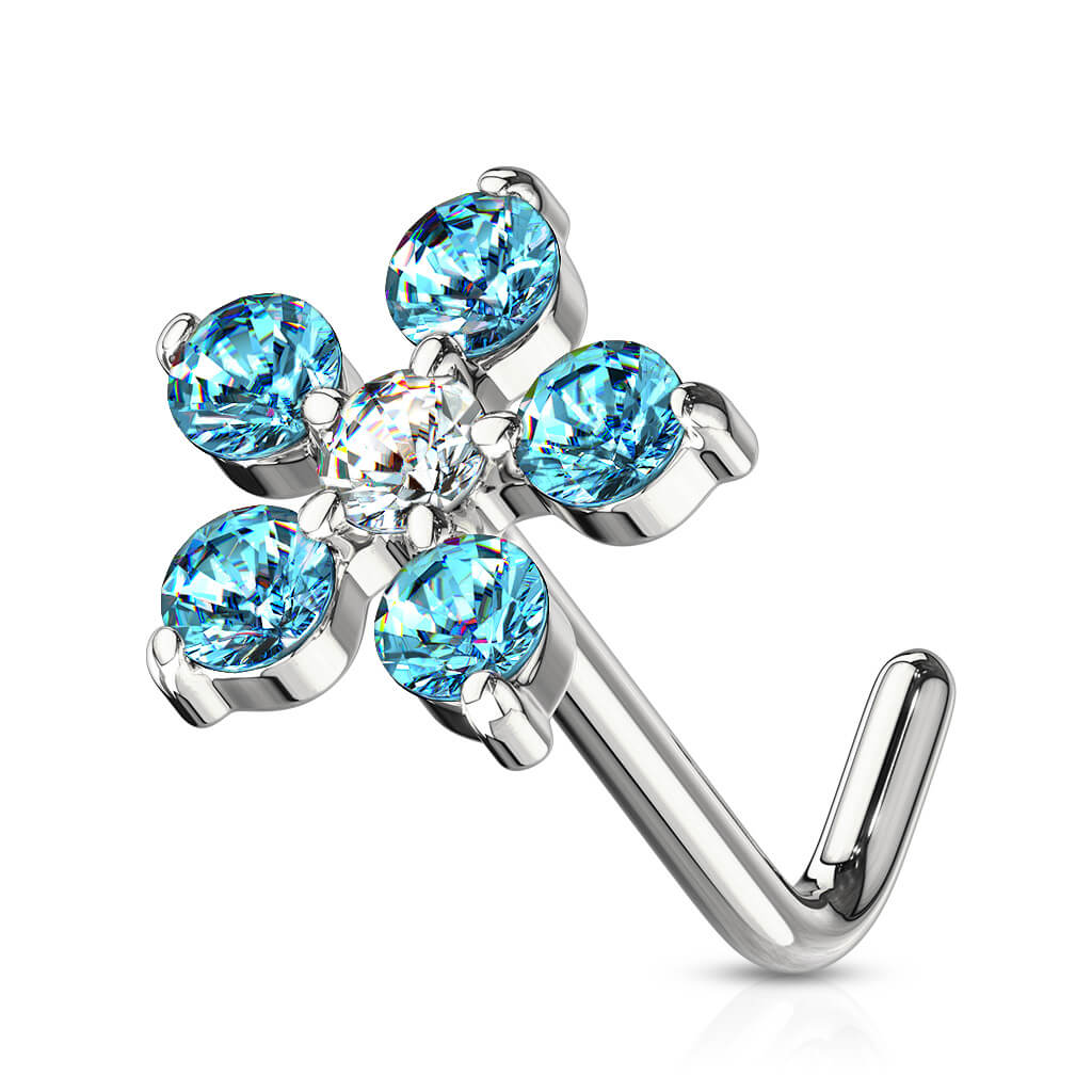 Six-Petal CZ Flower L-Bend Nose Stud