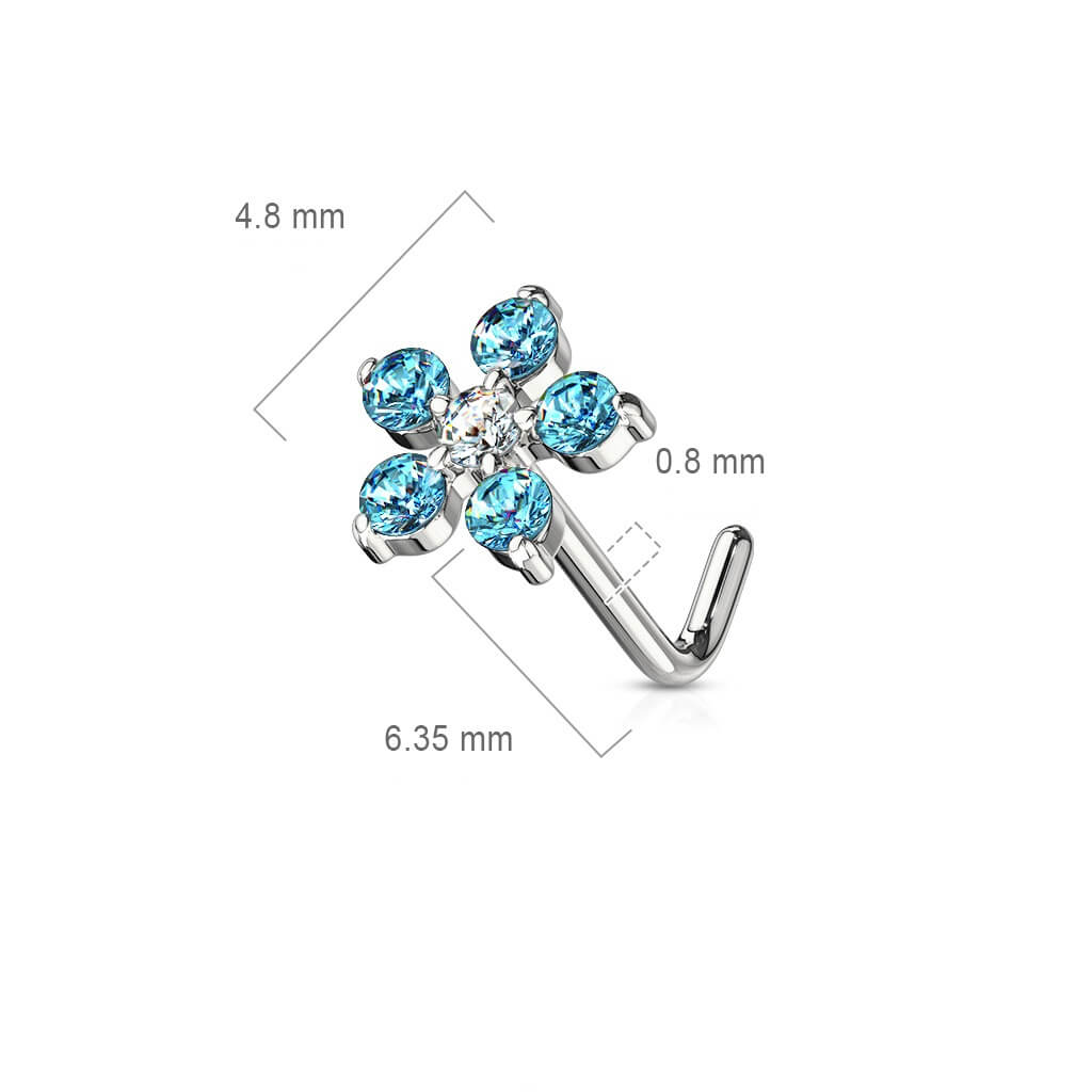 Six-Petal CZ Flower L-Bend Nose Stud
