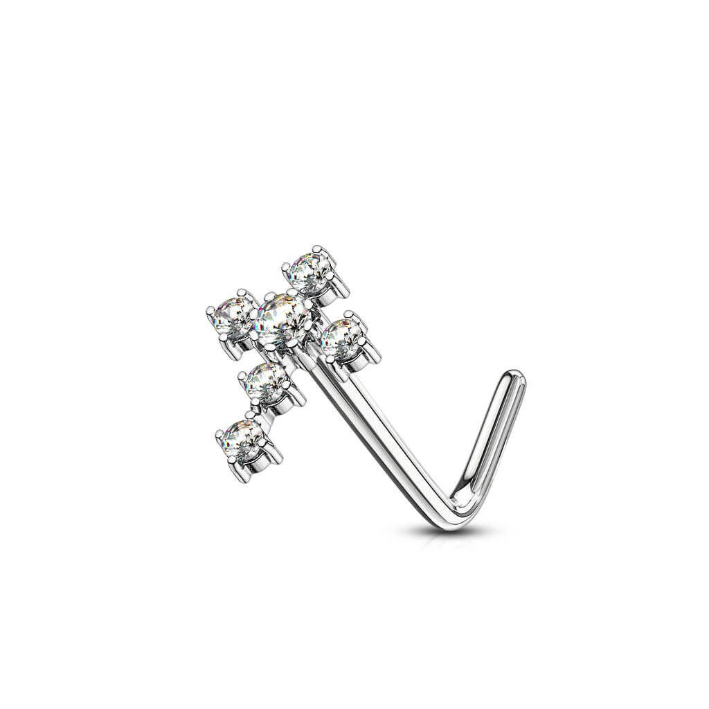 CZ Cross L-Bend Nose Stud