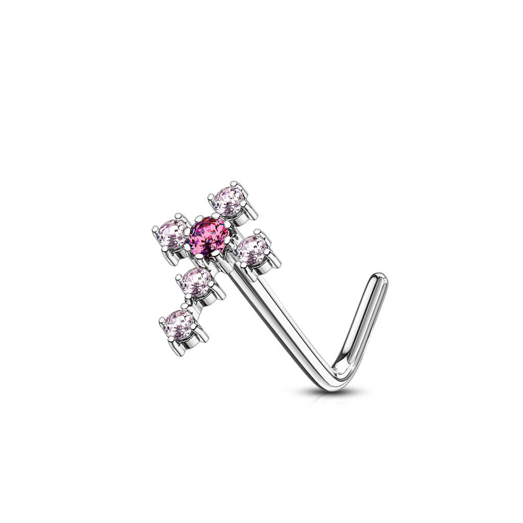 CZ Cross L-Bend Nose Stud