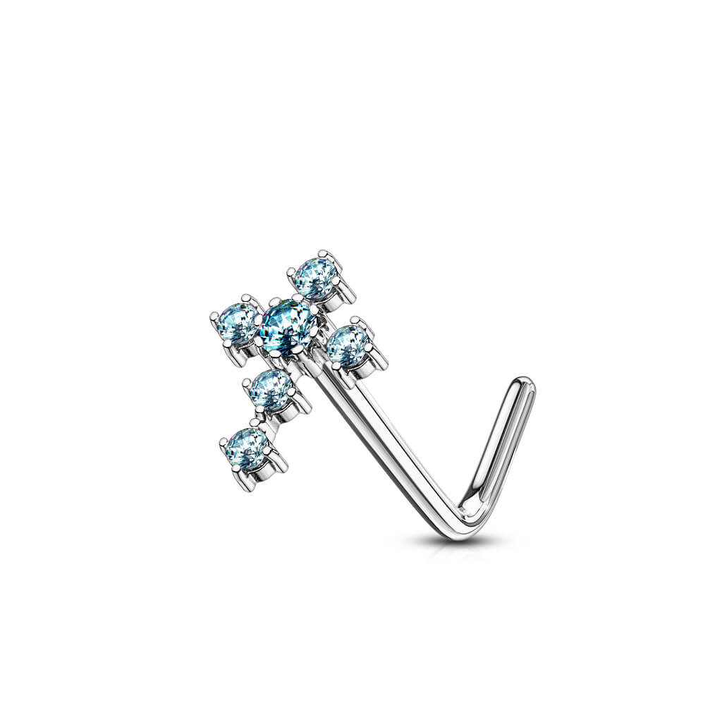 CZ Cross L-Bend Nose Stud