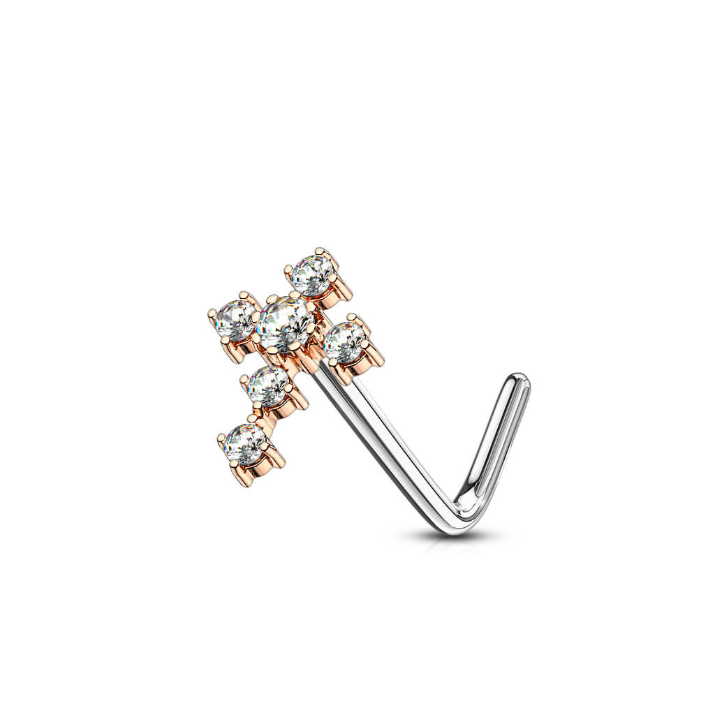CZ Cross L-Bend Nose Stud