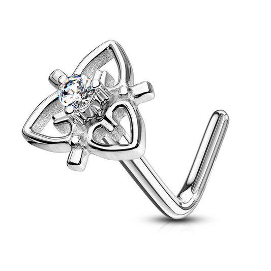CZ Heart Filigree L-Bend Nose Stud