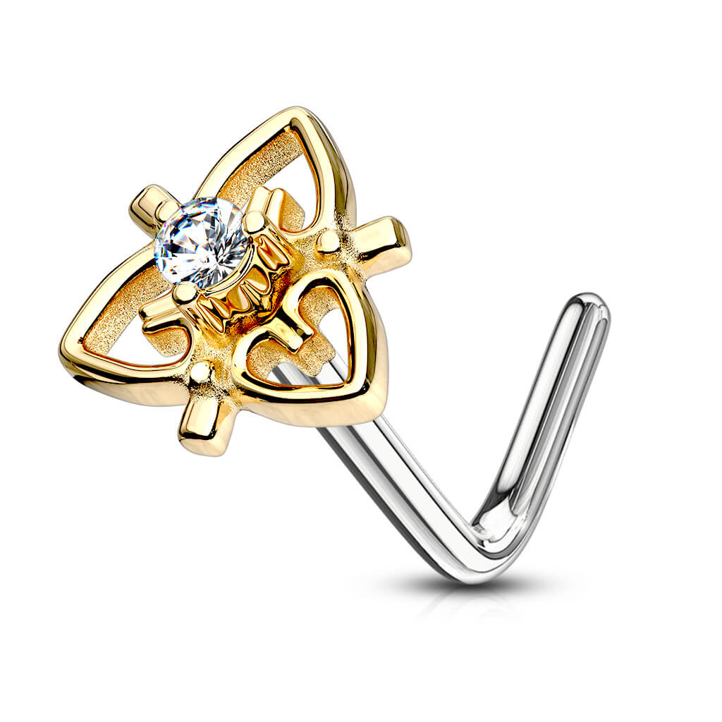CZ Heart Filigree L-Bend Nose Stud