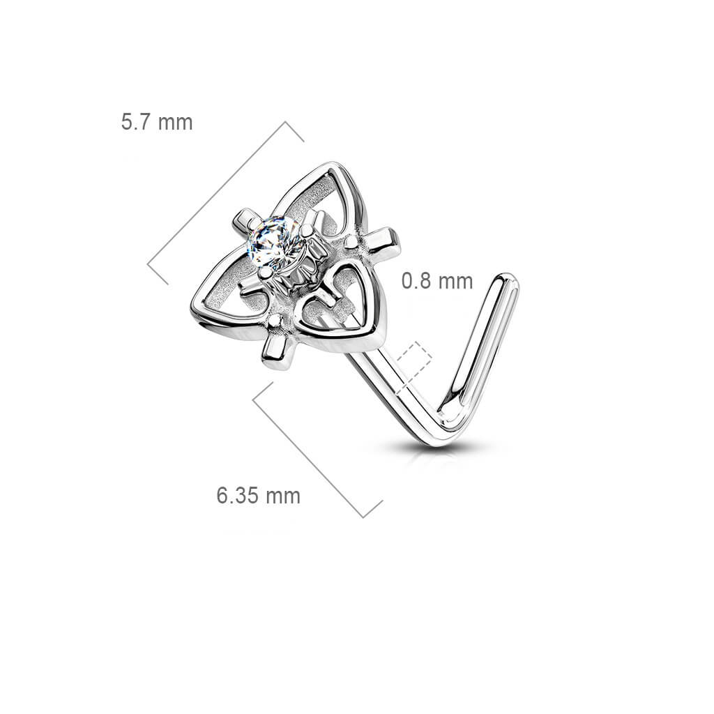 CZ Heart Filigree L-Bend Nose Stud