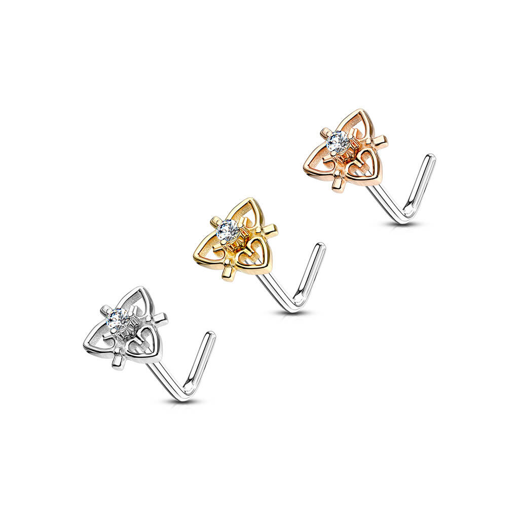 CZ Heart Filigree L-Bend Nose Stud