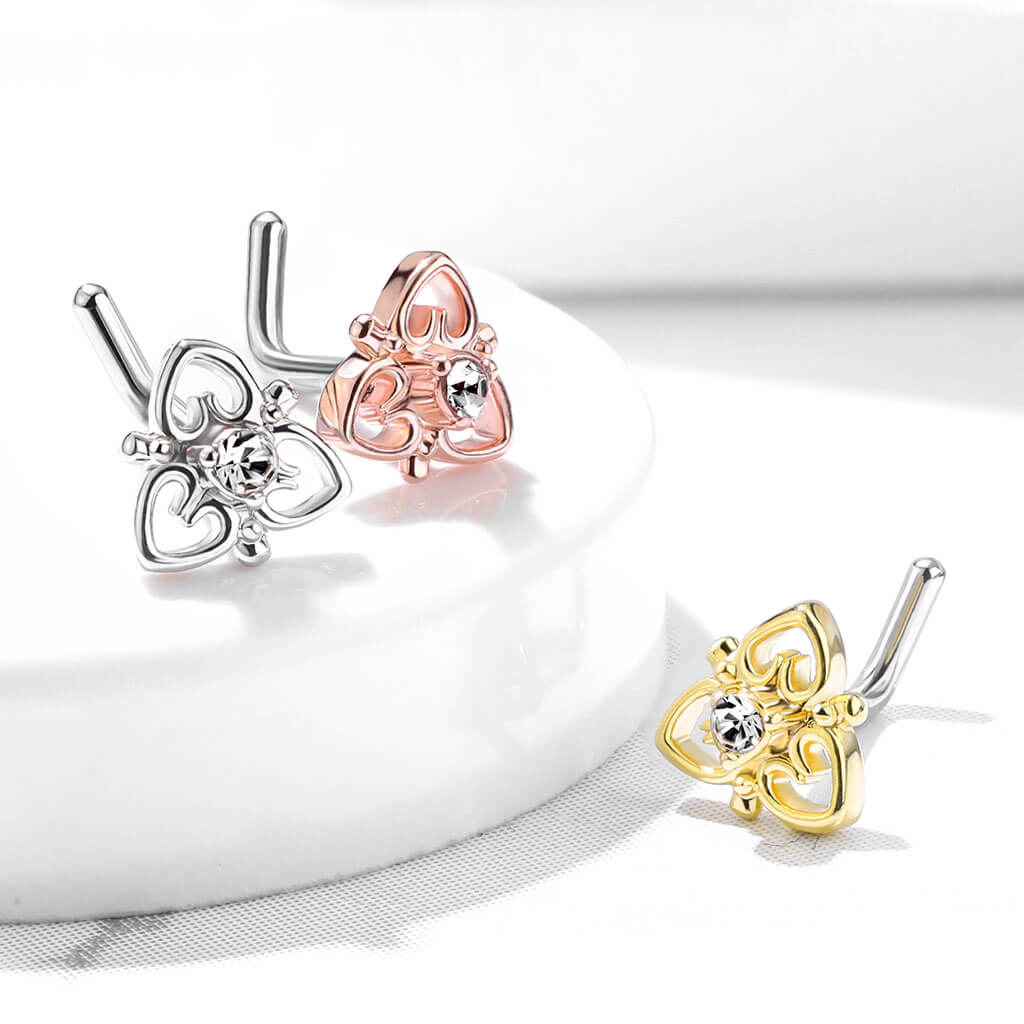 CZ Heart Filigree L-Bend Nose Stud
