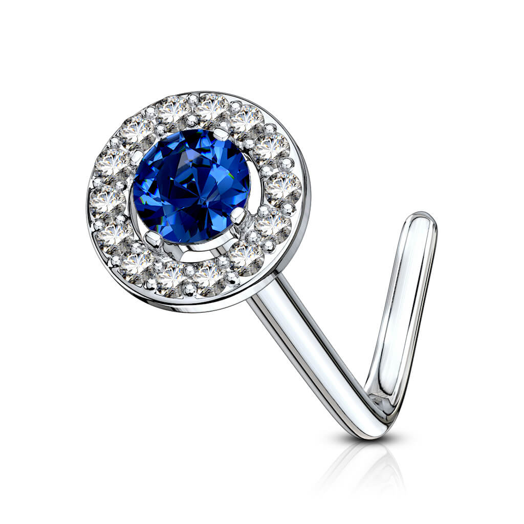 Double Tiered Round CZ Top L-Bend Nose Stud
