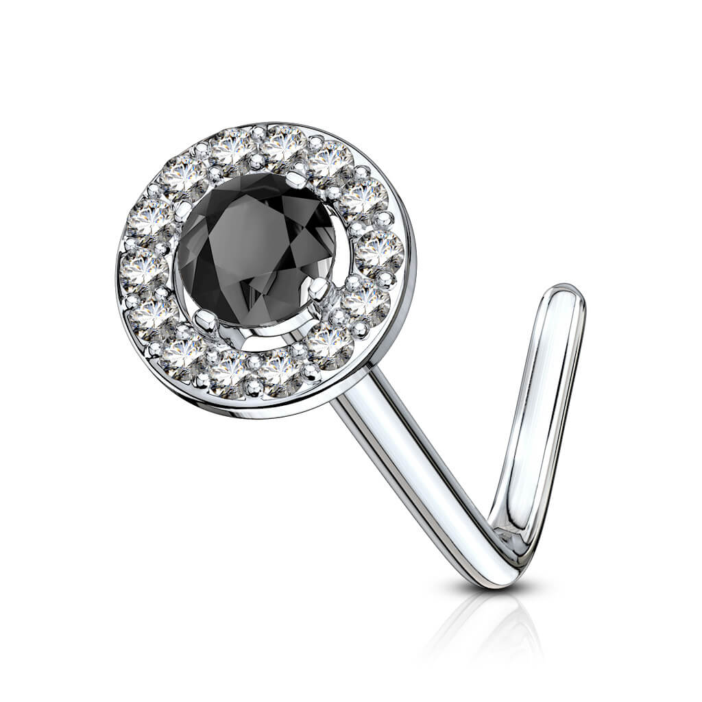 Double Tiered Round CZ Top L-Bend Nose Stud
