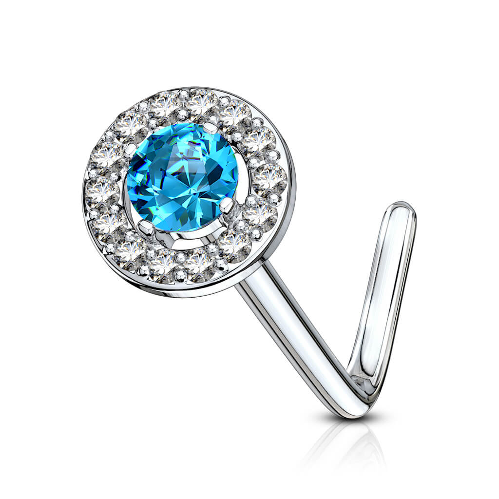 Double Tiered Round CZ Top L-Bend Nose Stud