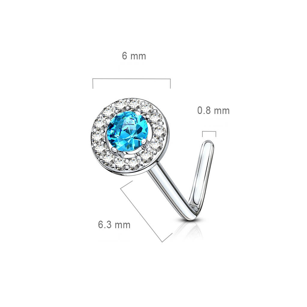 Double Tiered Round CZ Top L-Bend Nose Stud
