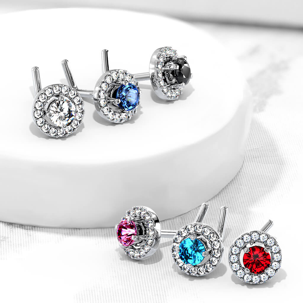 Double Tiered Round CZ Top L-Bend Nose Stud