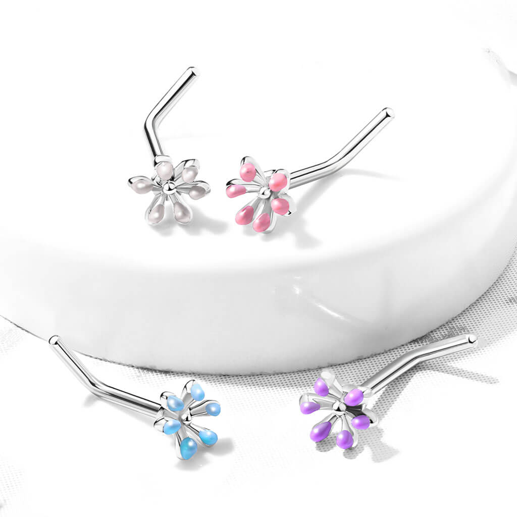 Enamel Flower L-Bend Nose Stud