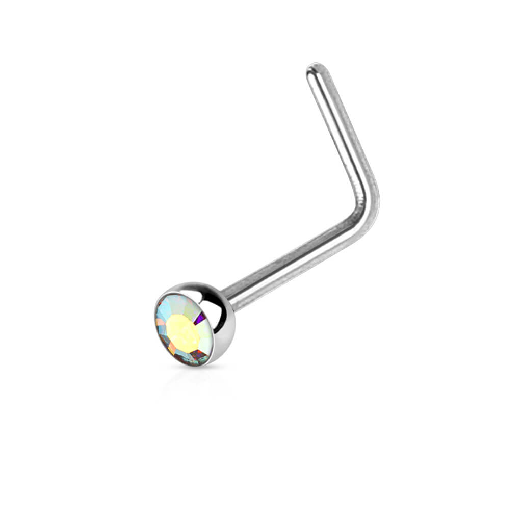 Jeweled Half Ball L-Bend Nose Stud - Surgical Steel