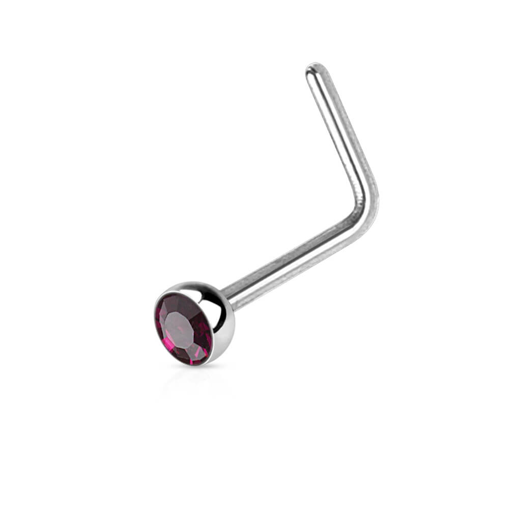 Jeweled Half Ball L-Bend Nose Stud - Surgical Steel