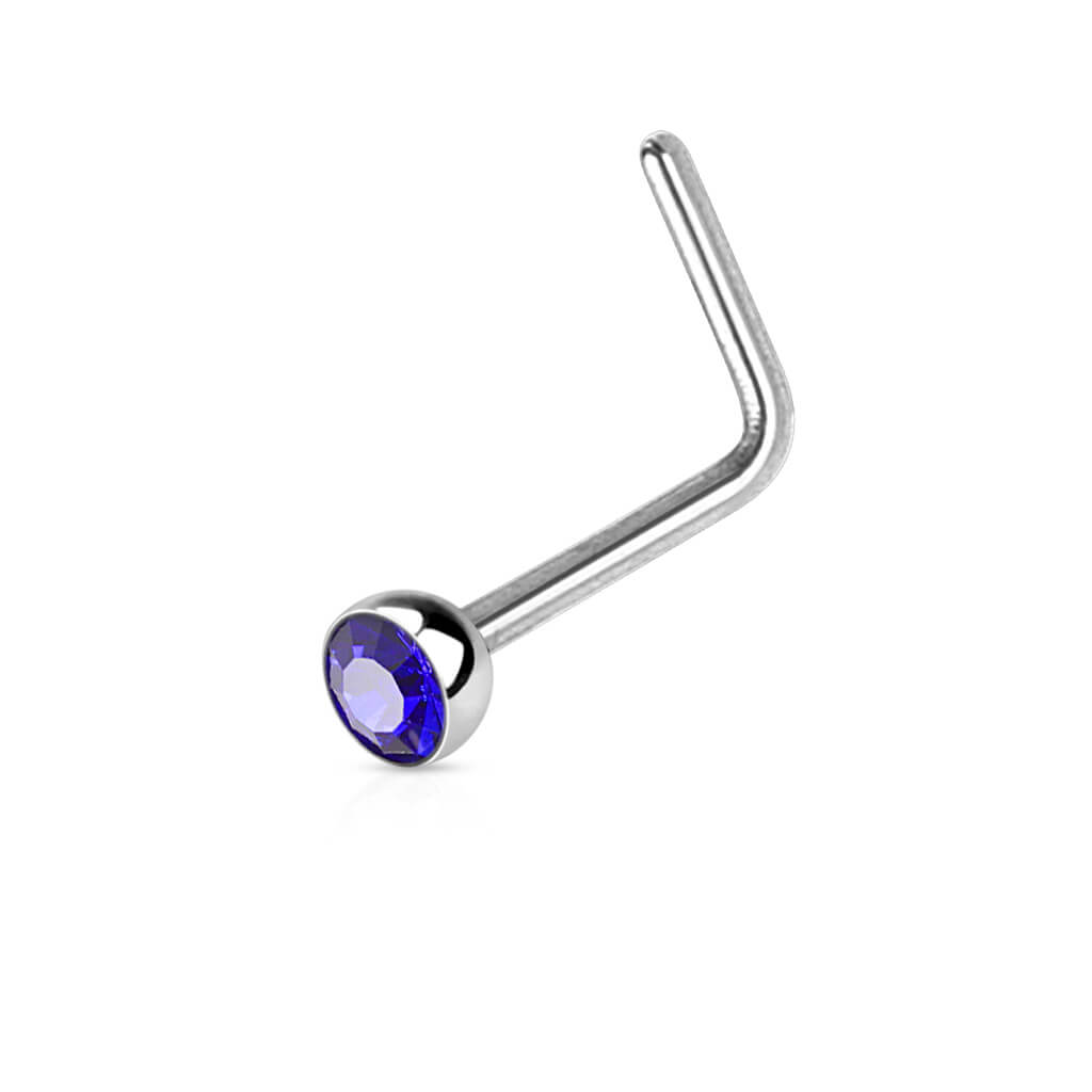 Jeweled Half Ball L-Bend Nose Stud - Surgical Steel