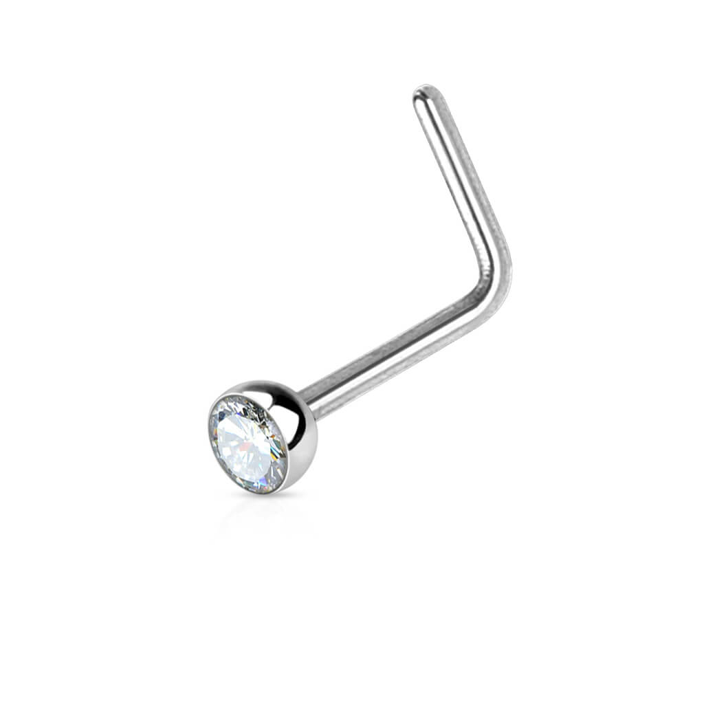 Jeweled Half Ball L-Bend Nose Stud - Surgical Steel