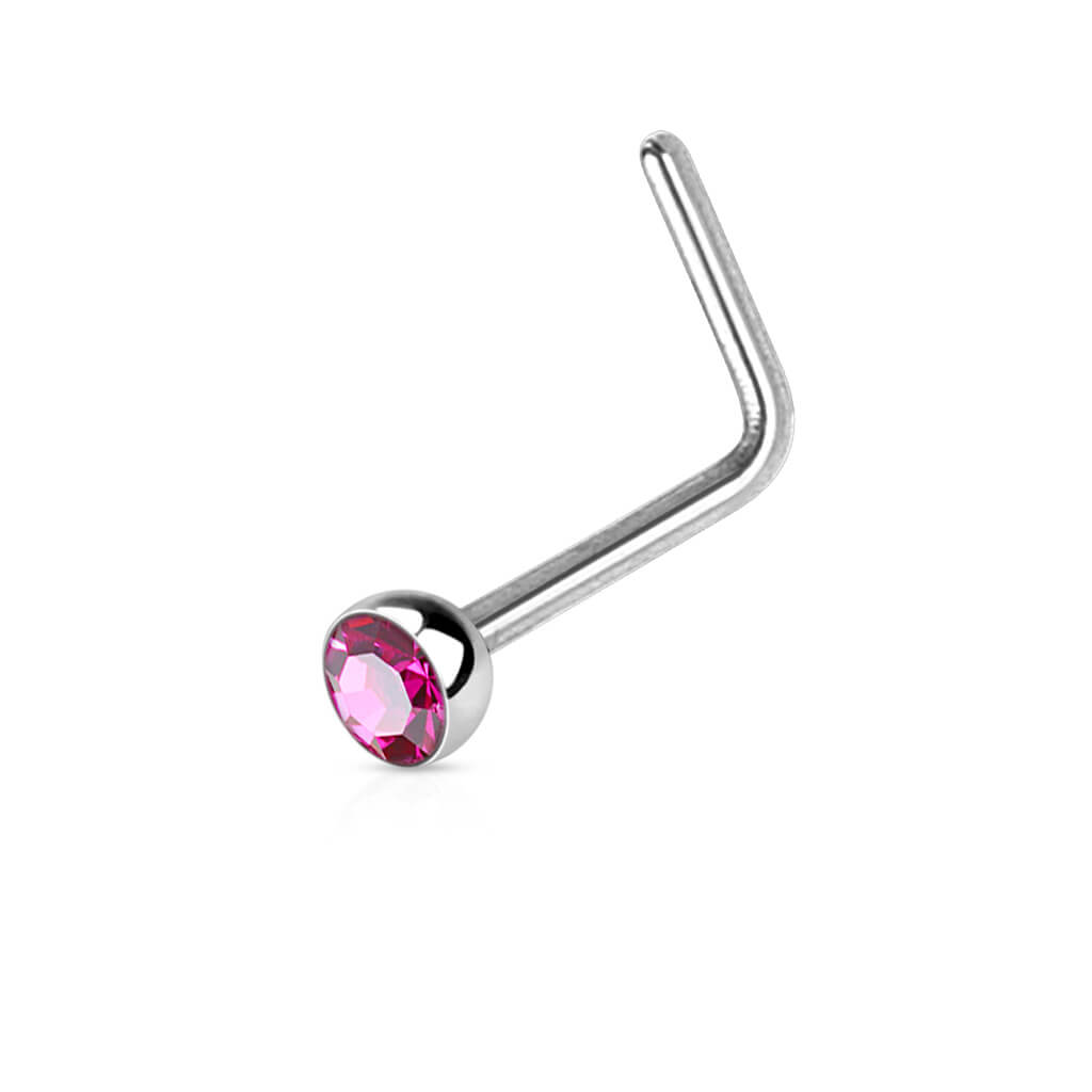 Jeweled Half Ball L-Bend Nose Stud - Surgical Steel