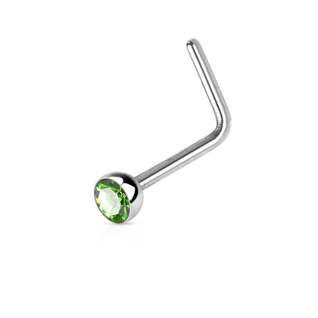 Jeweled Half Ball L-Bend Nose Stud - Surgical Steel