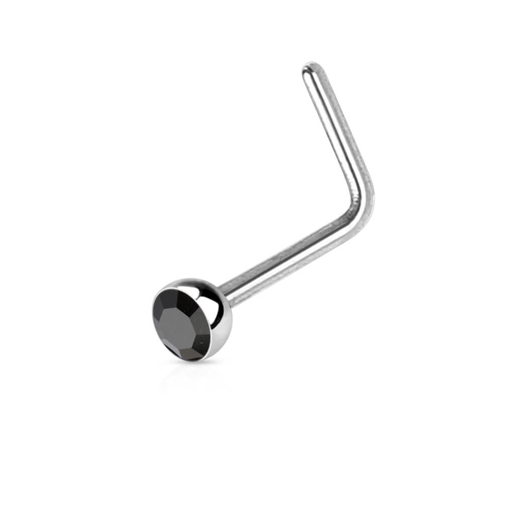 Jeweled Half Ball L-Bend Nose Stud - Surgical Steel