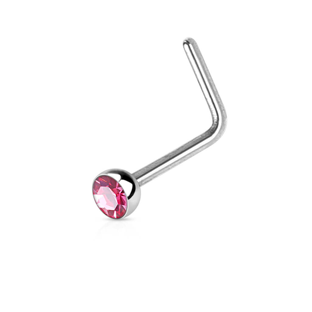 Jeweled Half Ball L-Bend Nose Stud - Surgical Steel