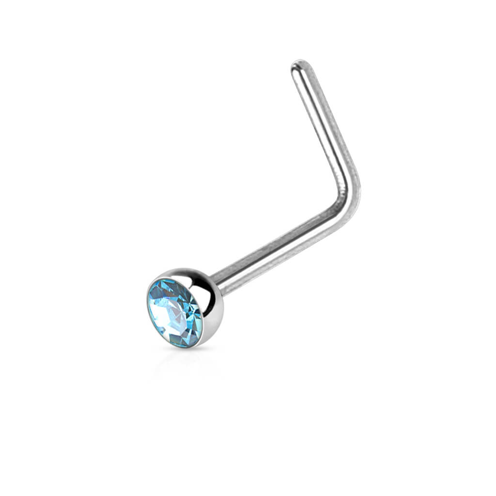 Jeweled Half Ball L-Bend Nose Stud - Surgical Steel