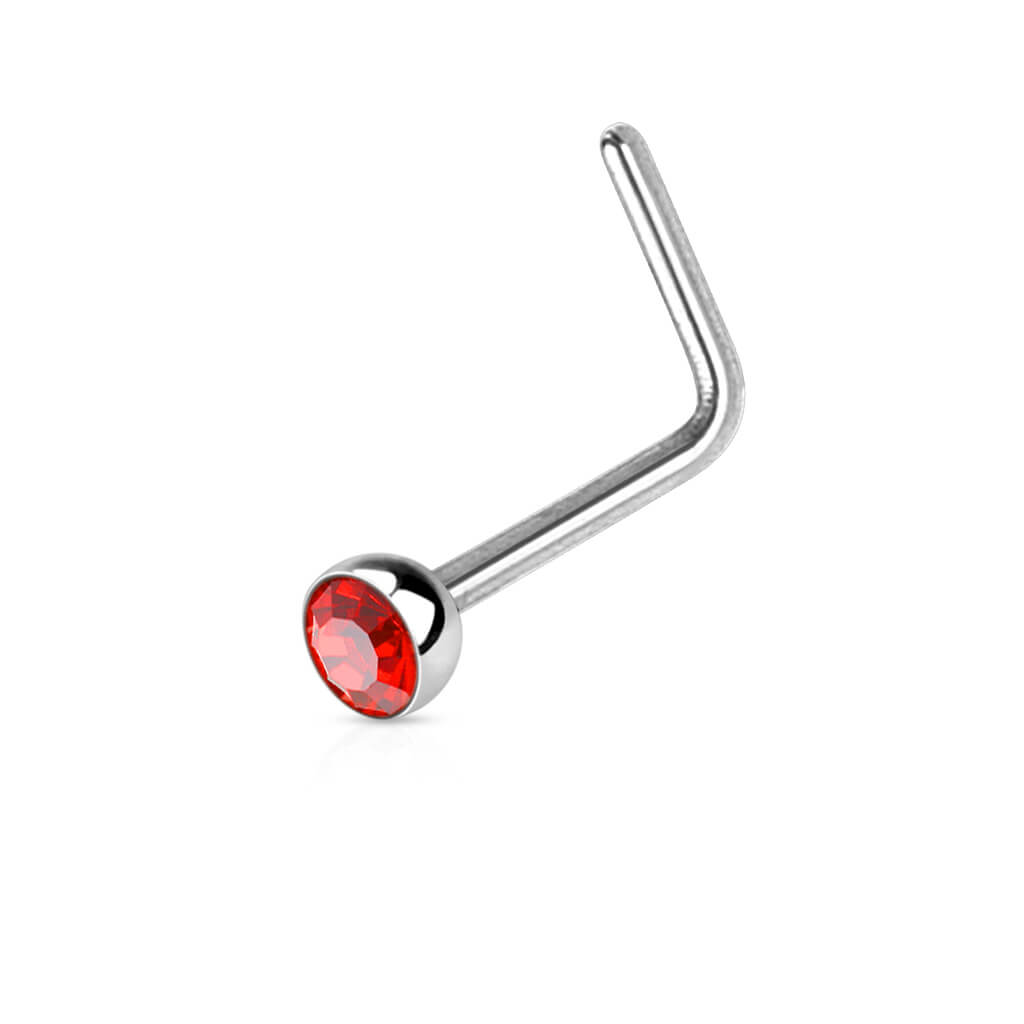 Jeweled Half Ball L-Bend Nose Stud - Surgical Steel