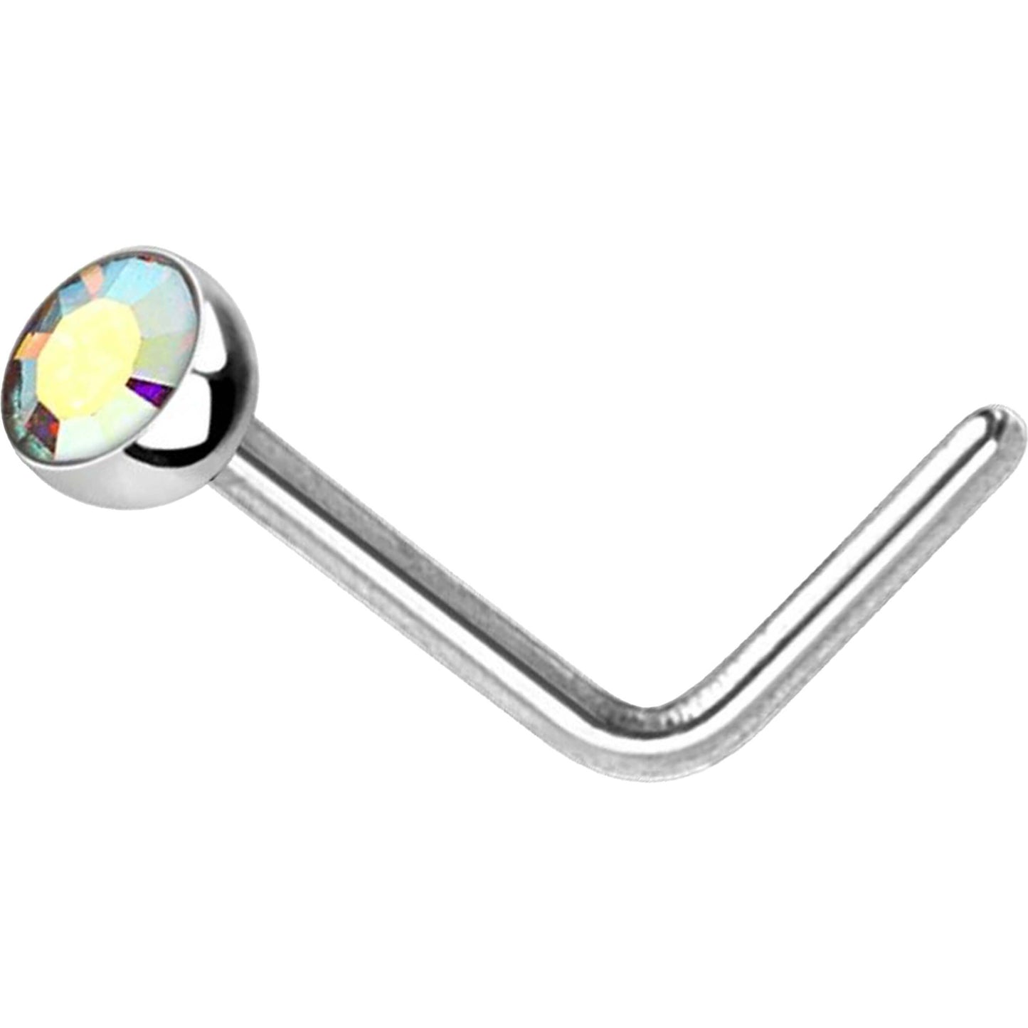 Jeweled Half Ball L-Bend Nose Stud - Surgical Steel