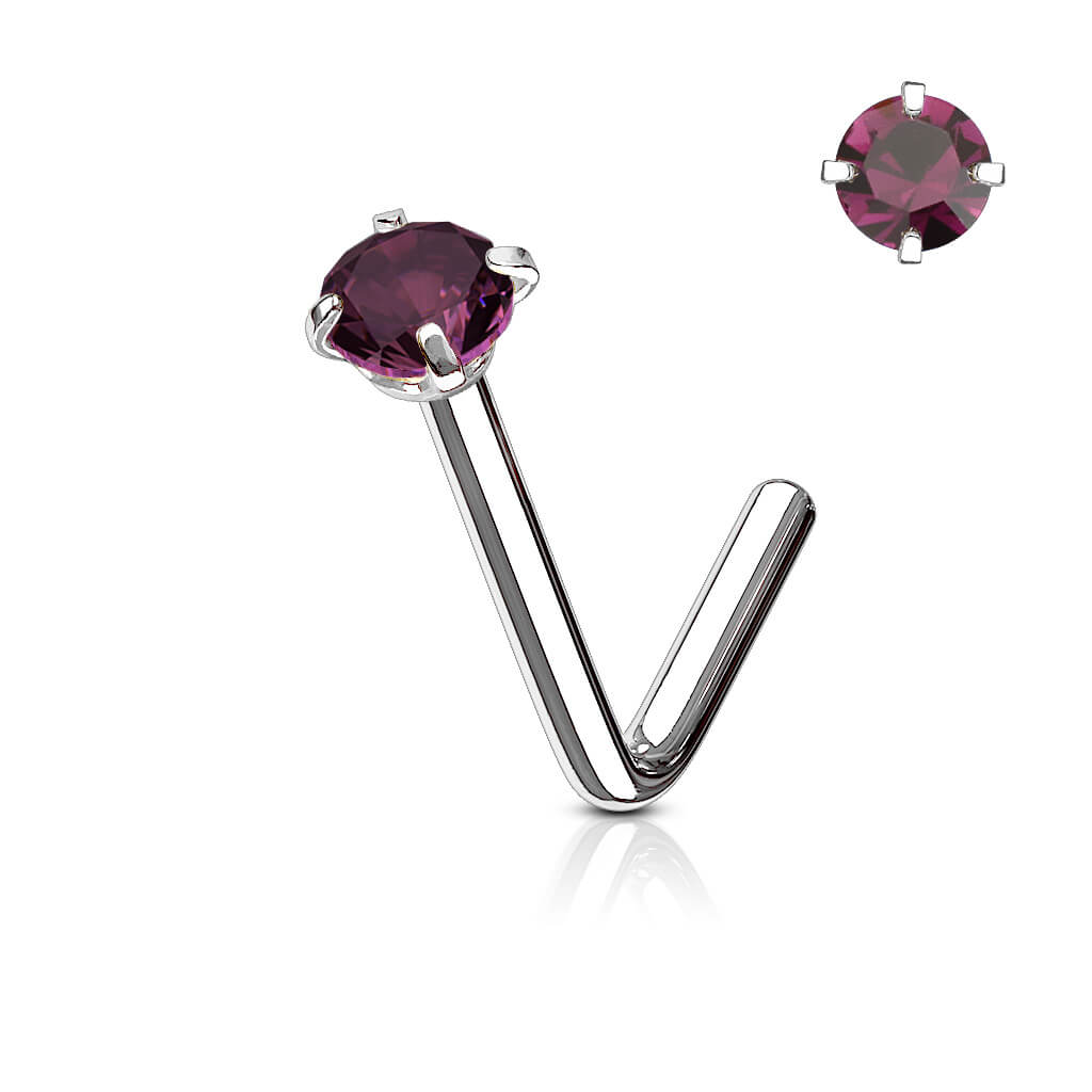 L-Bend Prong-Set CZ Nose Stud