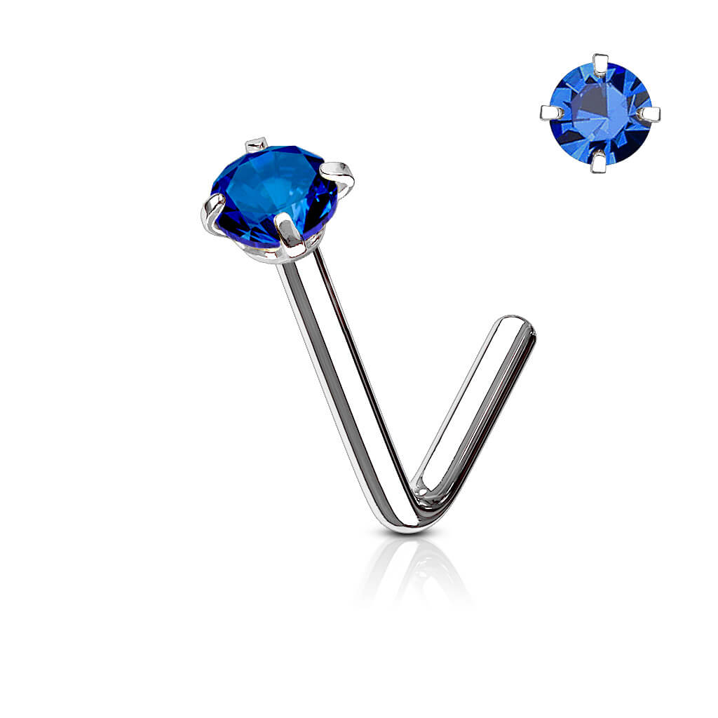 L-Bend Prong-Set CZ Nose Stud