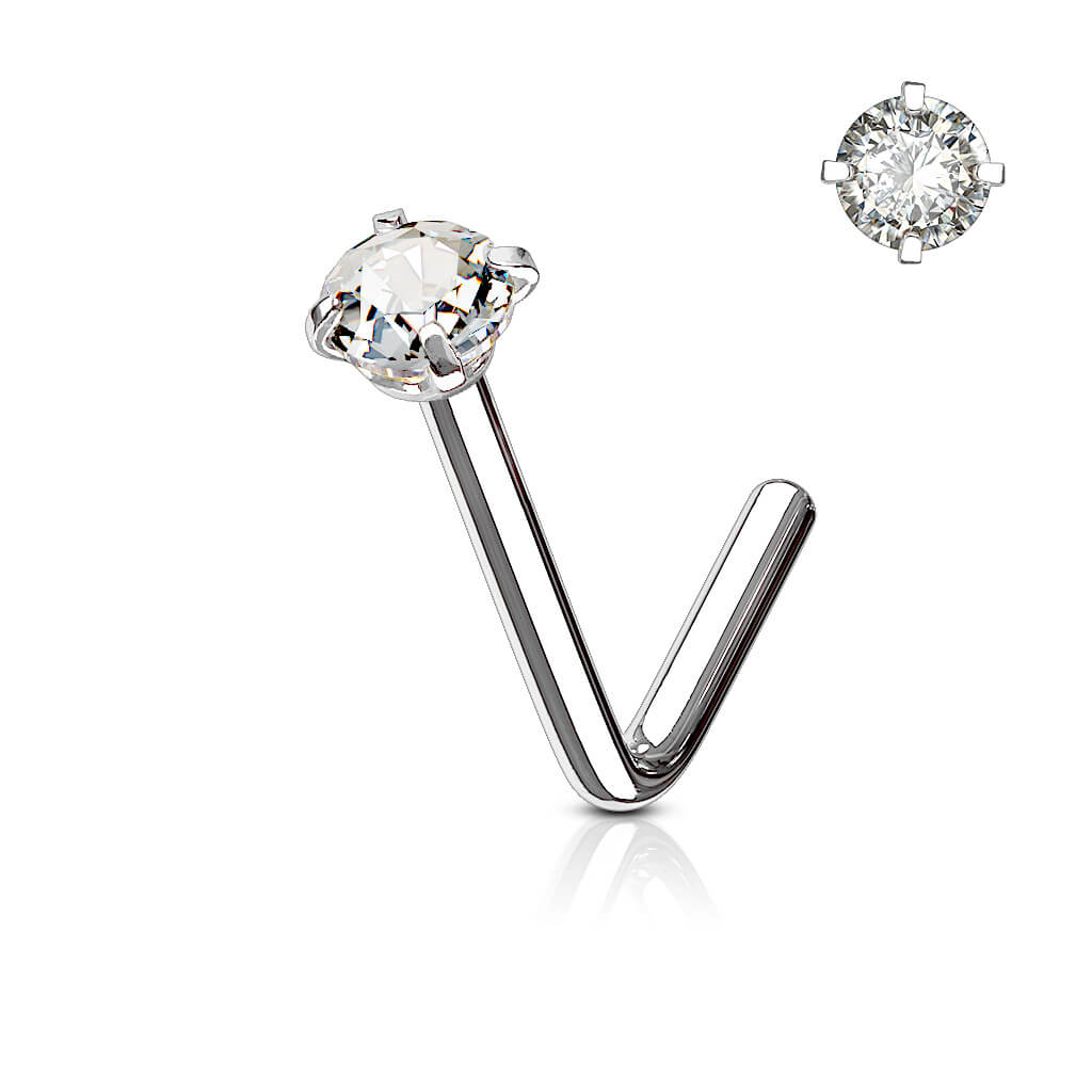 L-Bend Prong-Set CZ Nose Stud