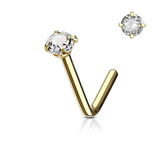 L-Bend Prong-Set CZ Nose Stud