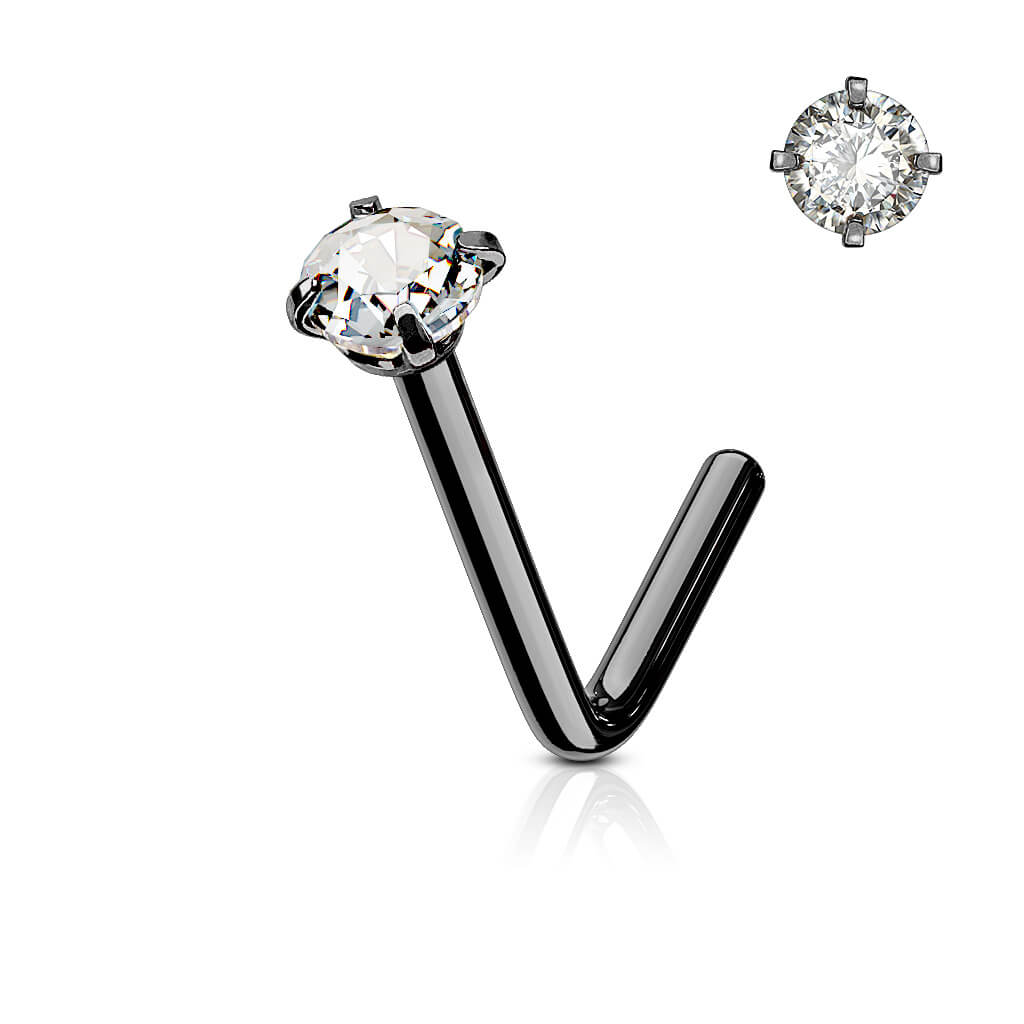 L-Bend Prong-Set CZ Nose Stud