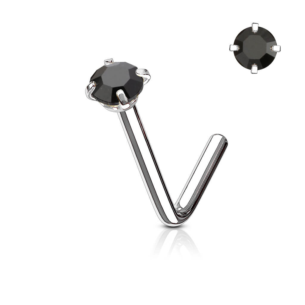 L-Bend Prong-Set CZ Nose Stud