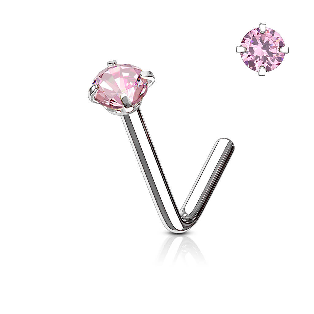 L-Bend Prong-Set CZ Nose Stud