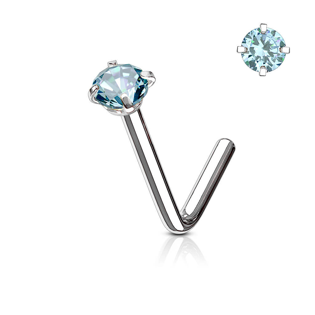L-Bend Prong-Set CZ Nose Stud