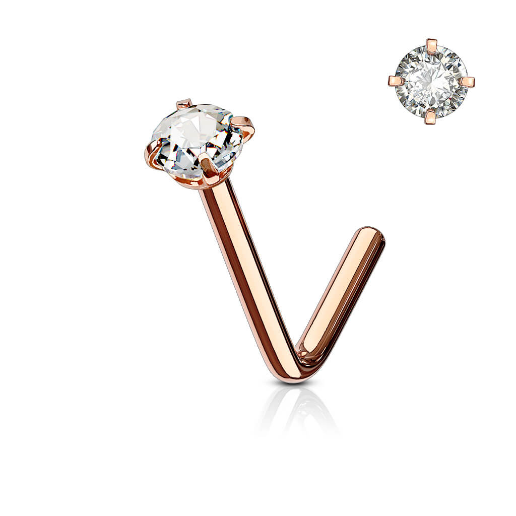 L-Bend Prong-Set CZ Nose Stud