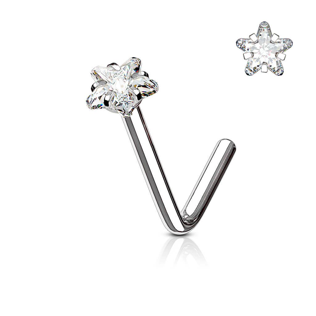 Star CZ Prong L-Bend Nose Stud