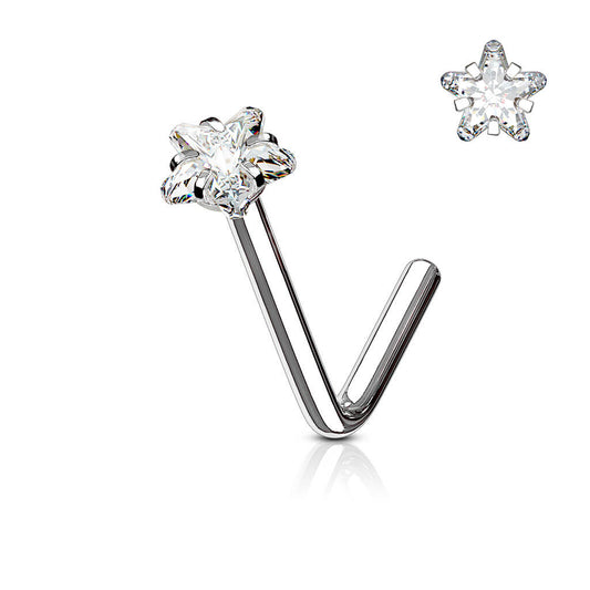 Star CZ Prong L-Bend Nose Stud