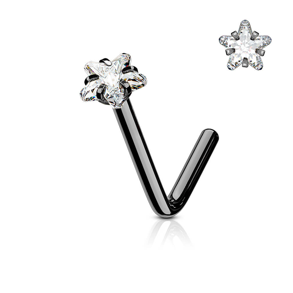Star CZ Prong L-Bend Nose Stud