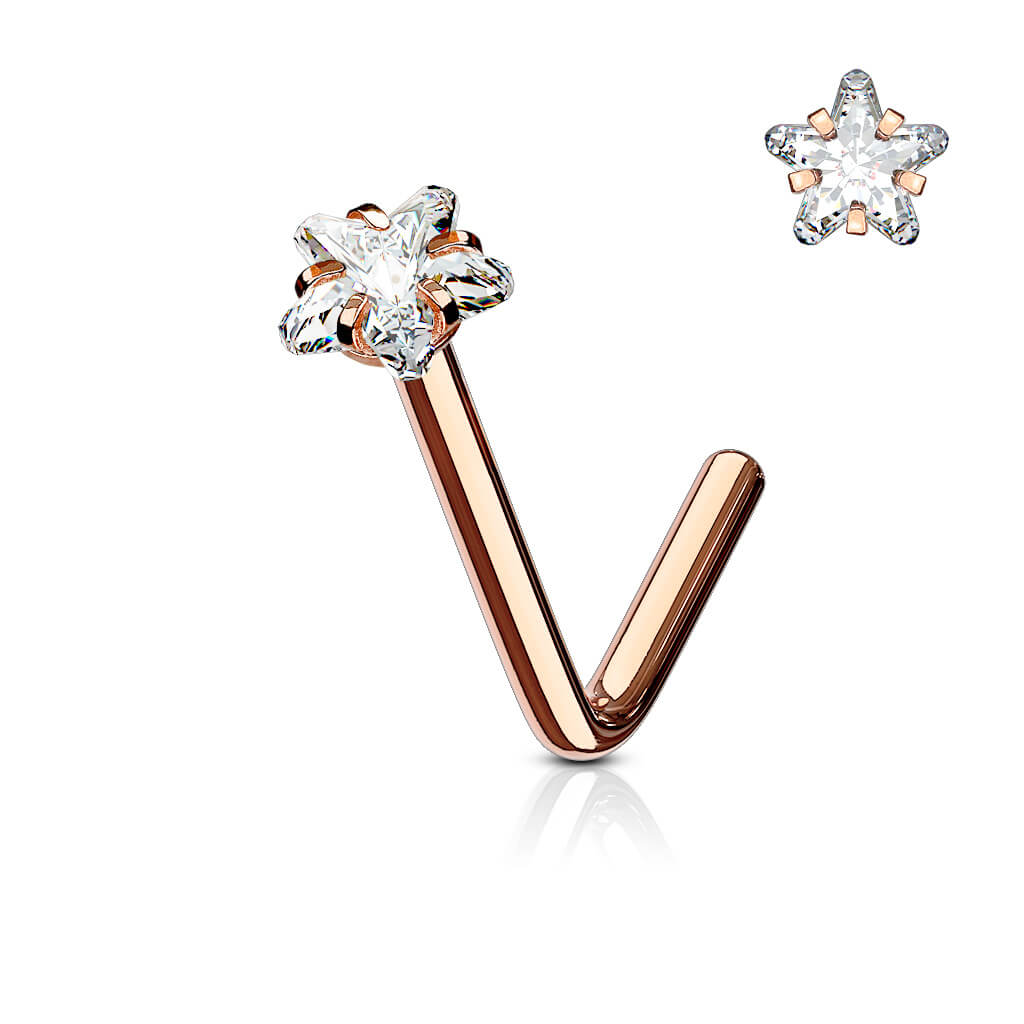 Star CZ Prong L-Bend Nose Stud